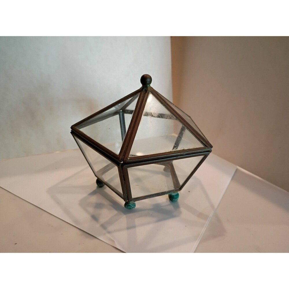 Vintage glass and brass pentagon trink...